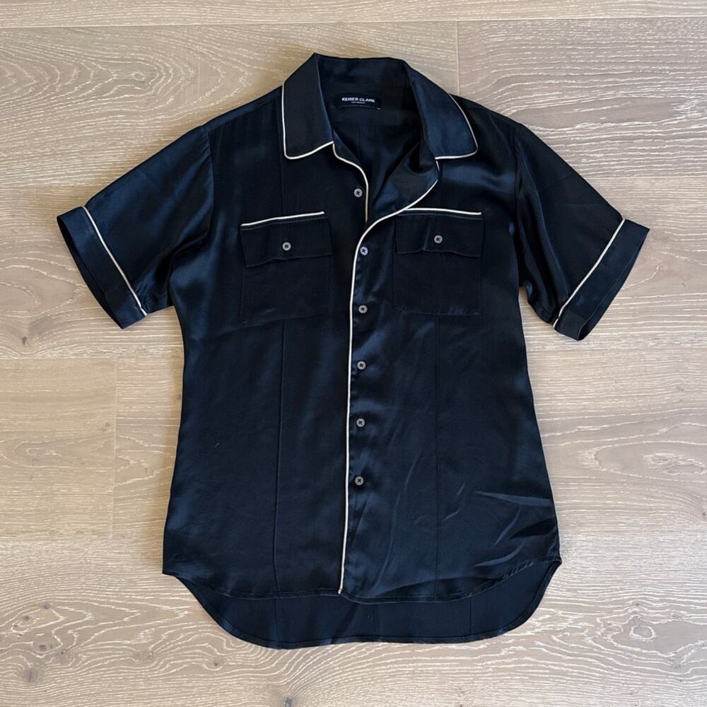 Keiser Clark Pajama Shirt 100% Silk Size Estimated S/M Black Gold